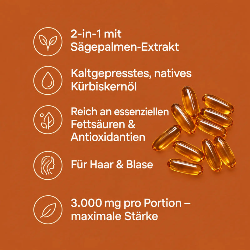 Viturea Kürbiskernöl: 2-in-1 mit Sägepalmen-Extrakt, 3.000 mg pro Portion